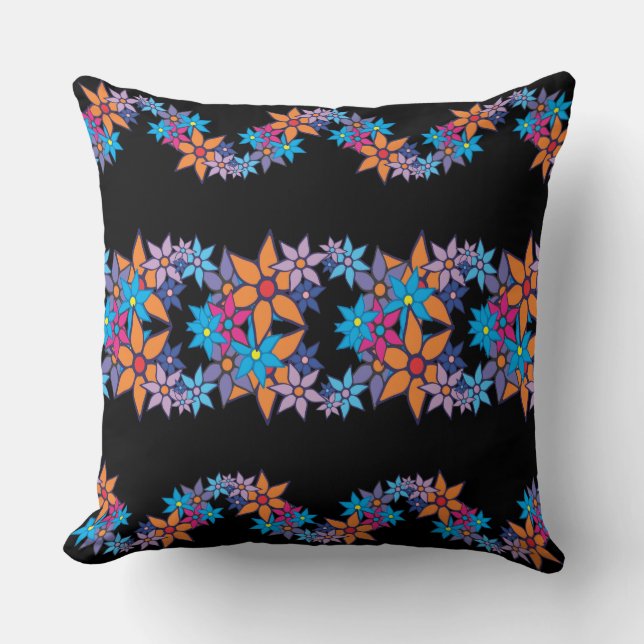Cute Floral Pattern | Zwarte achtergrond Kussen (Voorkant)