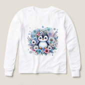 Cute Floral Penguin Winter Illustration T-Shirt (Motif recto)
