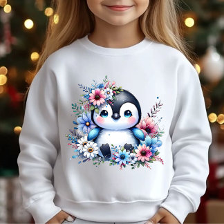Cute Floral Penguin Winter Illustration T-Shirt