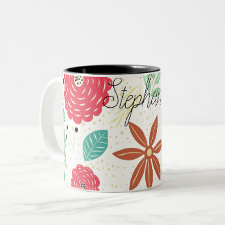 Cute Floral Personalized Colorful Tweekleurige Koffiemok