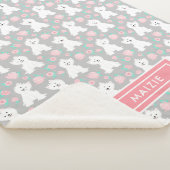 Cute Floral Puppy Pattern | Gepersonaliseerd grijs Sherpa Deken (3/4)