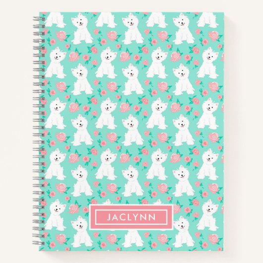 Cute Floral Puppy Pattern | Gepersonaliseerd | Mun Notitieboek (Voorkant)