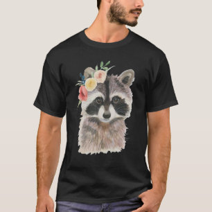 Cute Floral Raccoon Animal Cute voor kinderen Vrou T-shirt
