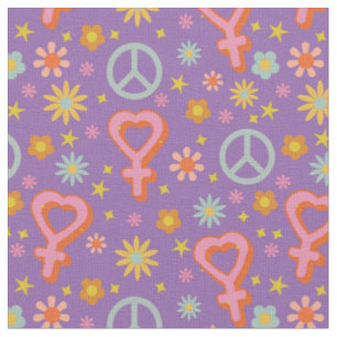 Cute Floral Retro Venus Symbols & Hearts Stof