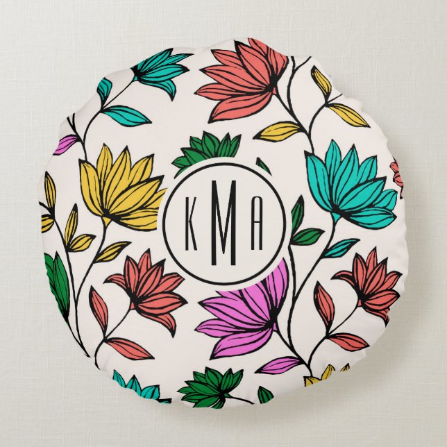 Cute Floral Rond Kussen (Achterkant)