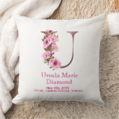 Cute Floral Roos Gold U Monogram Birth Stats Kussen (Deken)