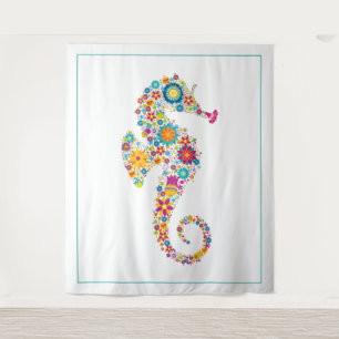Cute floral seahorse illustratie wandkleed