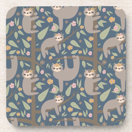 Cute Floral Sloth Pattern Bier Onderzetter (Voorkant)