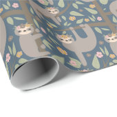 Cute Floral Sloth Pattern Cadeaupapier (Rol Hoek)