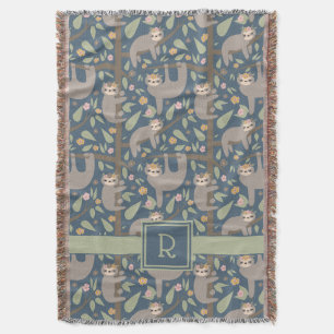 Cute Floral Sloth Pattern Deken