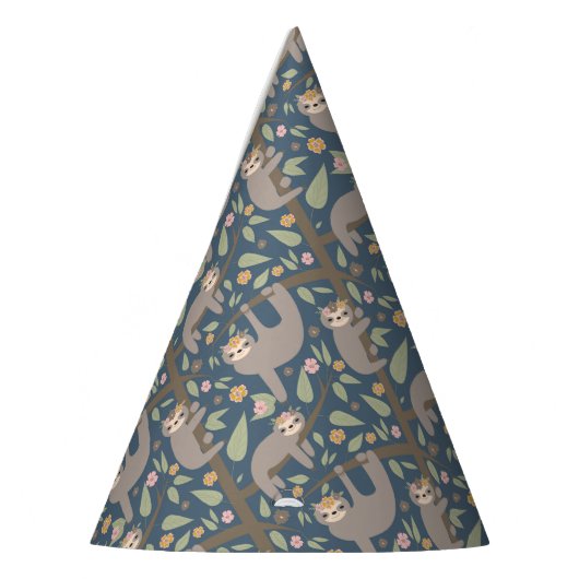 Cute Floral Sloth Pattern Feesthoedjes (Links)