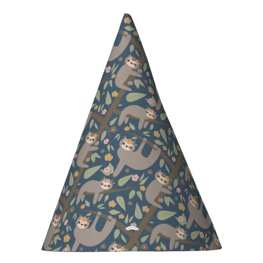 Cute Floral Sloth Pattern Feesthoedjes (Rechts)