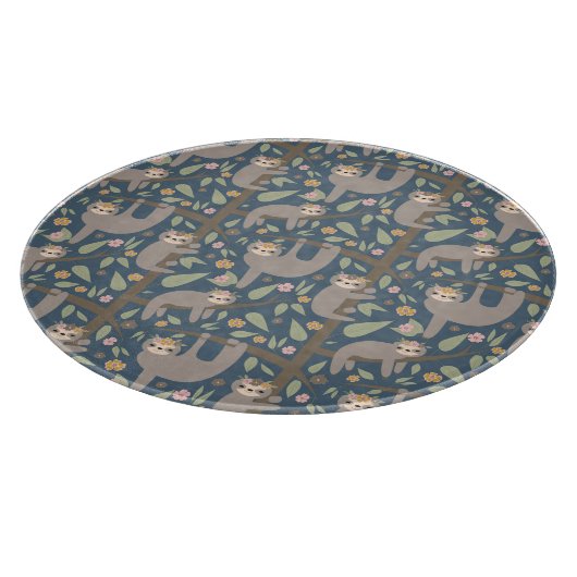 Cute Floral Sloth Pattern Snijplank (Hoek)