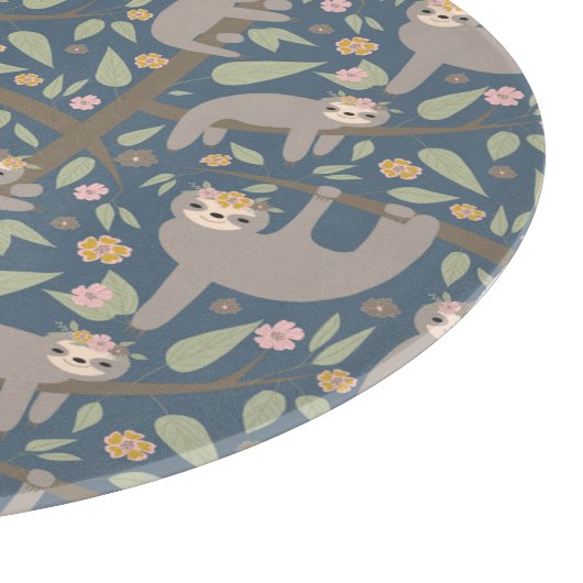 Cute Floral Sloth Pattern Snijplank (Hoek)