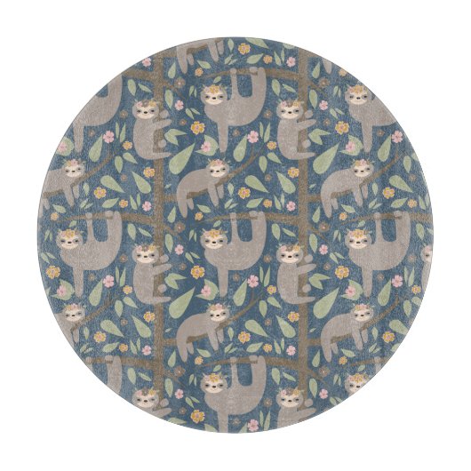 Cute Floral Sloth Pattern Snijplank (Voorkant)