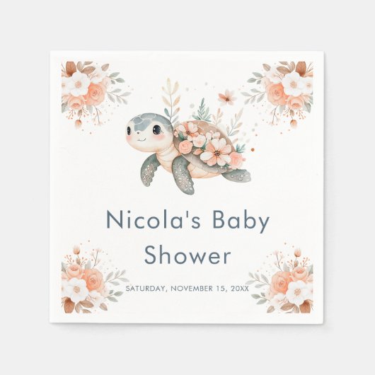 Cute Floral Turtle Baby Shower Servet (Voorkant)