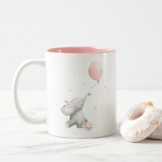Cute Floral Watercolor Elephant with Balloon Tweekleurige Koffiemok