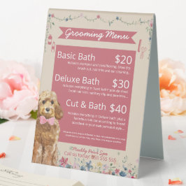 Cute Floral Waterverf Dog Grooming Services Menu