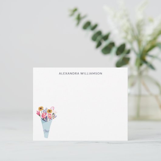Cute Flower Bouquet Personalized Stationery Notitiekaartje (Staand voorkant)