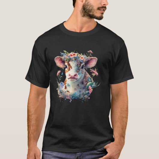 Cute Flower Cow T-shirt (Voorkant)