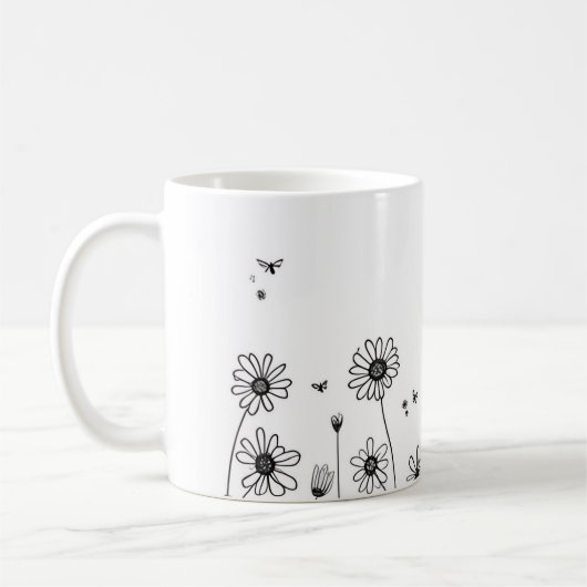 Cute Flower Mug – Black and White Wildflower Desig (Gauche)