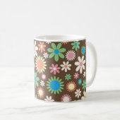 Cute Flower Power Pattern Brown Koffiemok (Voorkant rechts)