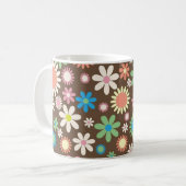 Cute Flower Power Pattern Brown Koffiemok (Voorkant links)