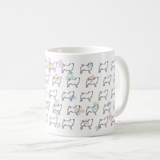 Cute Flower Pug Dog Pattern Mok (Voorkant rechts)