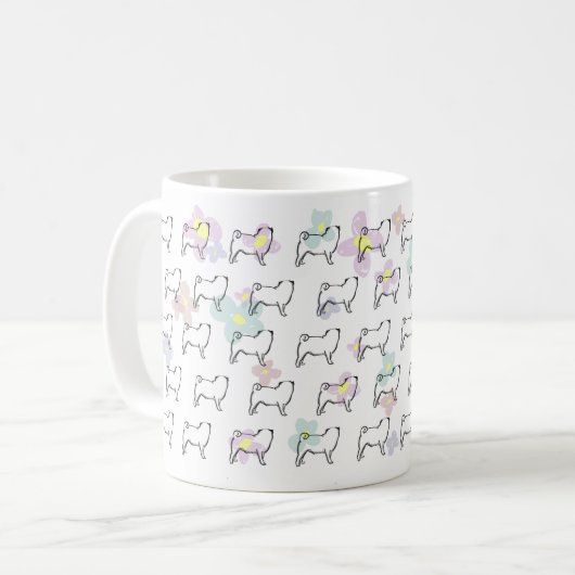 Cute Flower Pug Dog Pattern Mok (Voorkant links)