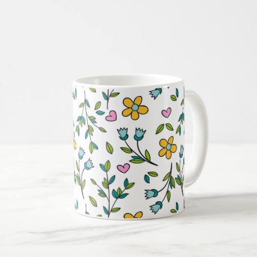 Cute Flowers and Hearts Light Pattern Koffiemok (Voorkant rechts)