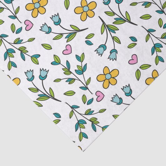 Cute Flowers and Hearts Light Pattern Tissuepapier (Detail)