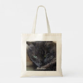 Cute Fluffy Black Cat Foto gepersonaliseerd Tote Bag (Achterkant)