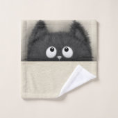 Cute Fluffy Black cat piek uit Bad Handdoek (Wasdoekje)