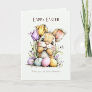 Cute Fluffy Bunny Funny Easter Card, Pastel Blue Feestdagen Kaart