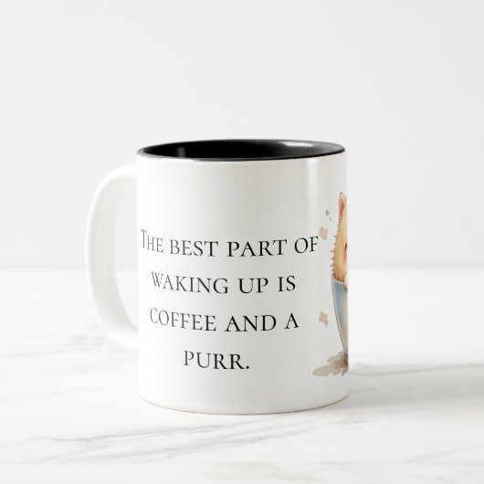 Cute Fluffy Cat en Coffee Cup - Conception de Mug (Devant gauche)
