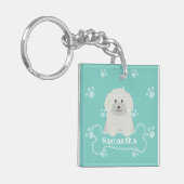 Cute Fluffy Curly Coat Poodle Puppy Dog Monogram Sleutelhanger (Voorkant Links)