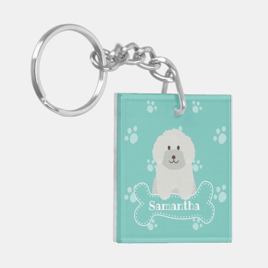 Cute Fluffy Curly Coat Poodle Puppy Dog Monogram Sleutelhanger (Voorkant Links)