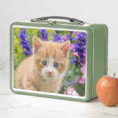 Cute Fluffy Ginger Cat Kitten in Flowers Pet (In situ)