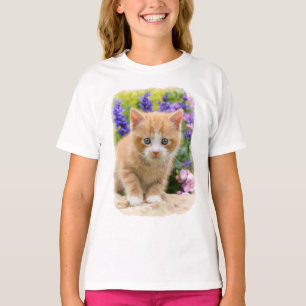 Cute Fluffy Ginger Cat Kitten in Flowers Pet T-shirt