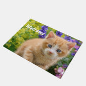 Cute Fluffy Ginger Cat Kitten in Flowers - Welkom Deurmat (Schuin)