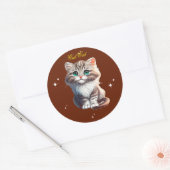 Cute Fluffy Gray Tabby Kitten with Big Blue Eyes Ronde Sticker (Envelop)