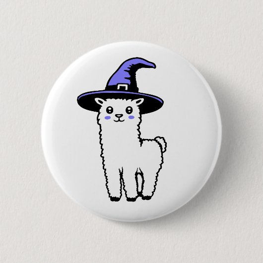 Cute Fluffy Halloween Llama Wearing Purple Witch Ronde Button 5,7 Cm (Voorkant)