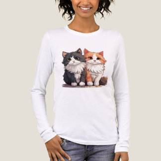 Cute Fluffy Kat Duo T-Shirt | Schattige Cartoon Ki