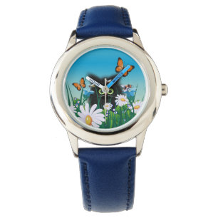 Cute Fluffy Kitten in Daisy Meadow Horloge