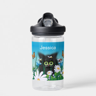 Cute Fluffy Kitten in Daisy Meadow Personalized Waterfles