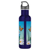 Cute Fluffy Kitten in Daisy Meadow Personalized Waterfles (Achterkant)