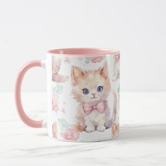 Cute Fluffy Kittens with Pink Roses Mok (Links)