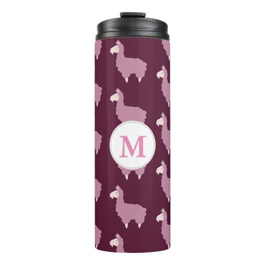 Cute Fluffy Pink Llamas met Initiaal Thermosbeker (Voorkant)