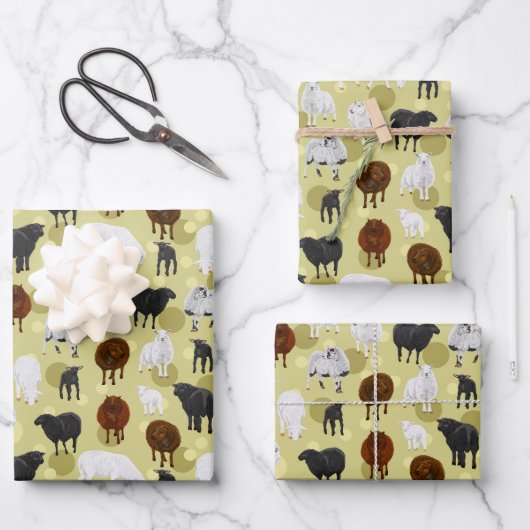 Cute Fluffy Sheep Lambs Pattern Farmer Inpakpapier Vel (Voorkant)