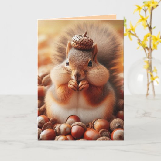 Cute Fluffy Squirrel Kaart (Gele Bloem)